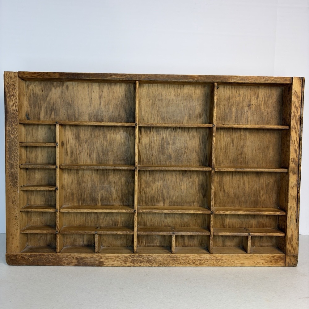 Handmade Rustic Wood Shadow Box Curio Shelf Miniature Display Printer Tray Style